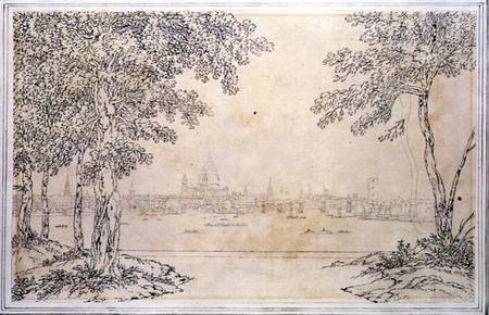 Distant View of St. Paul's and Blackfriars Bridge (pen & ink over pencil on paper) de Joseph Farington