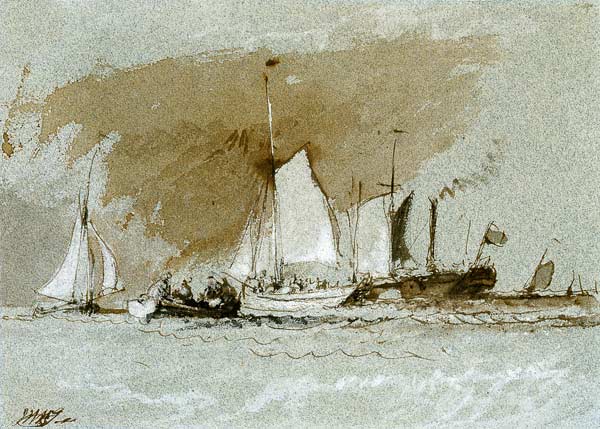 Fishing Boats at Sea, boarding a Steamer off the Isle of Wight de William Turner
