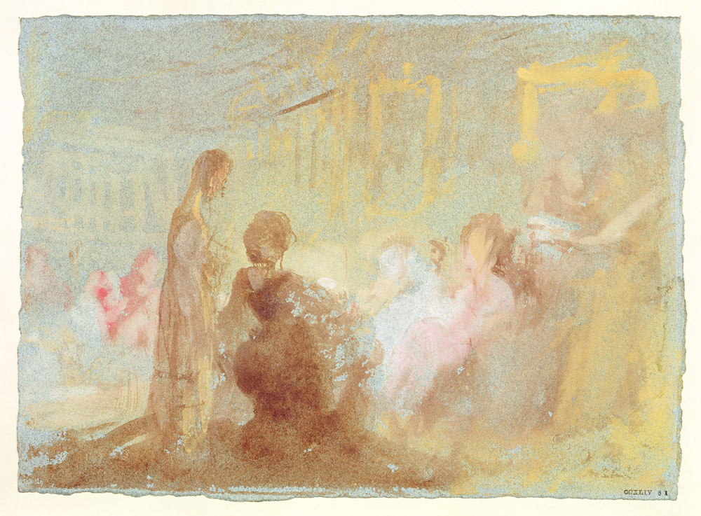 Interior at Petworth House with people in conversation de William Turner