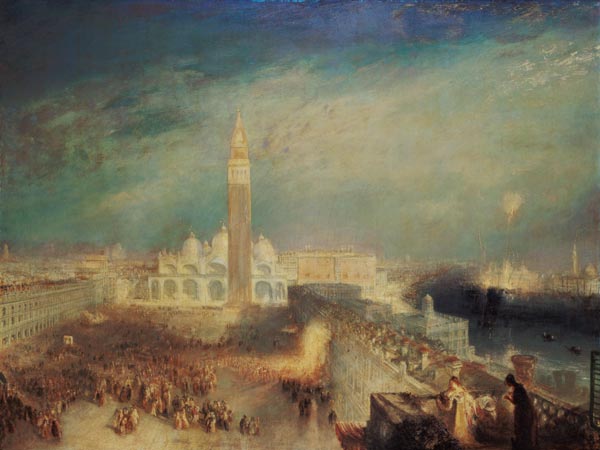Julia and her lady's maid on the balcony at the Markussquare at Venice de William Turner