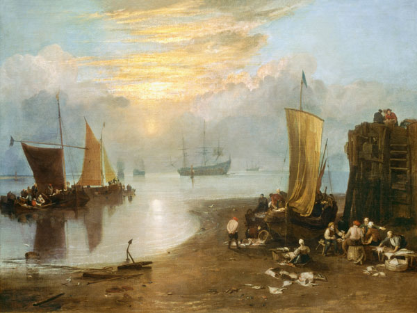 Sun Rising Through Vapour: Fishermen Cleaning and Selling Fish de William Turner