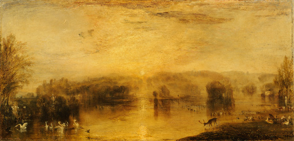 The Lake, Petworth: Sunset, a Stag Drinking de William Turner