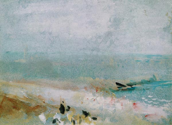 Beach with figures and a jetty. c.1830 (w/c & gouache) de William Turner