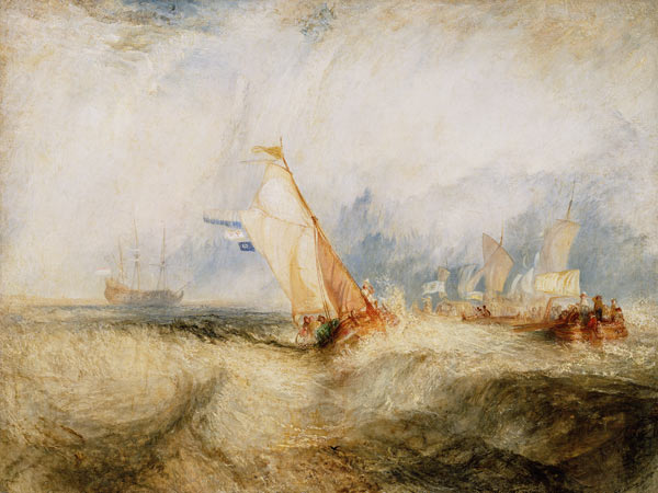 Van Tromp going about to please his masters-ships at sea getting a good wetting, from Vide Lives of de William Turner