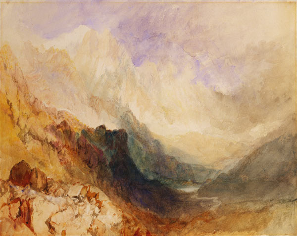 View along an Alpine Valley, possibly the Val d'Aosta de William Turner