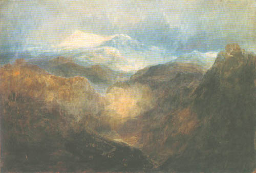 Welshman mountains with an army on the march de William Turner