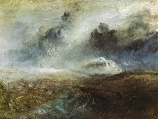 Wildly busy sea with wreck de William Turner