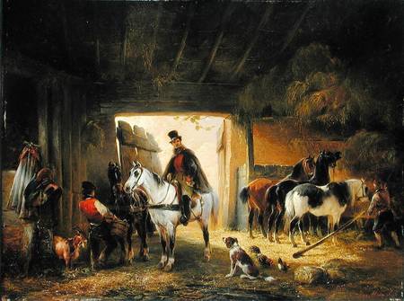 A Rider watering his Horse in a Stable de Joseph Moerenhout