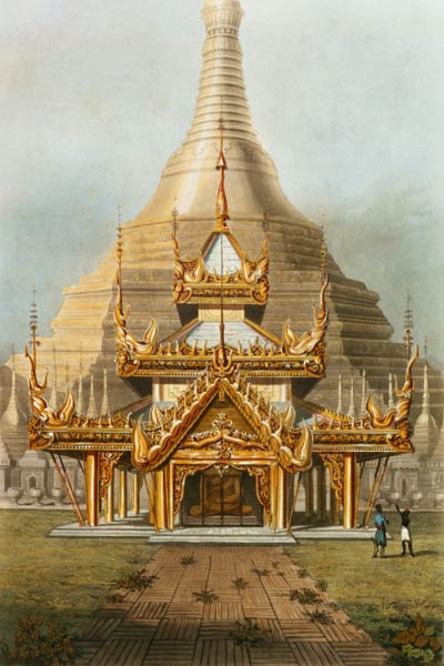The Gold Temple of the Principal Idol Guadma at Rangoon plate 7 from 'Rangoon Views', engraved by Ge de Joseph Moore