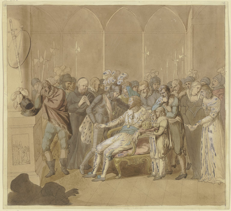 König Günther versöhnt sich 1349 auf dem Sterbebette mit seinem Gegenkönig Karl IV. de Joseph Nicolaus Peroux