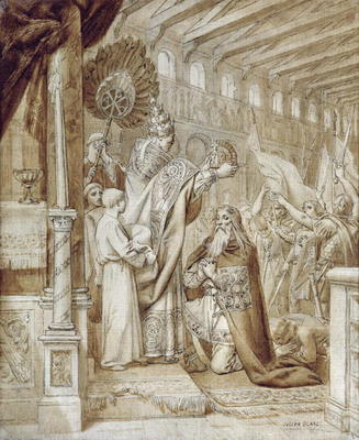Coronation of Charlemagne (742-814) (pen & ink on canvas) de Joseph Paul Blanc