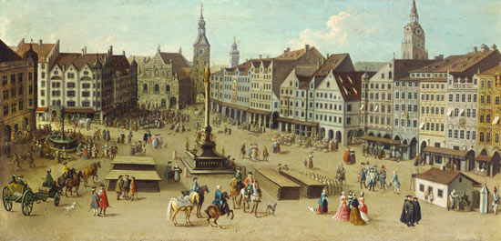 View of the Marienplatzes to Munich (detail) de Joseph Stephan