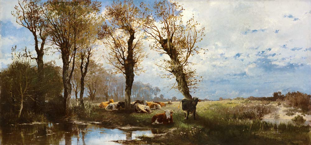 Landscape with cattle herd de Joseph Wenglein