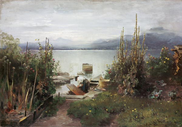 Fischerboote bei Frauenchiemsee. de Joseph Wopfner