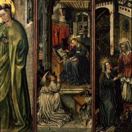 Annunciation, centre left panel of polyptych de Jost Amman