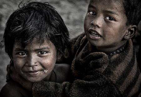 Two children at the Kumbh Mela -Prayagraj - India