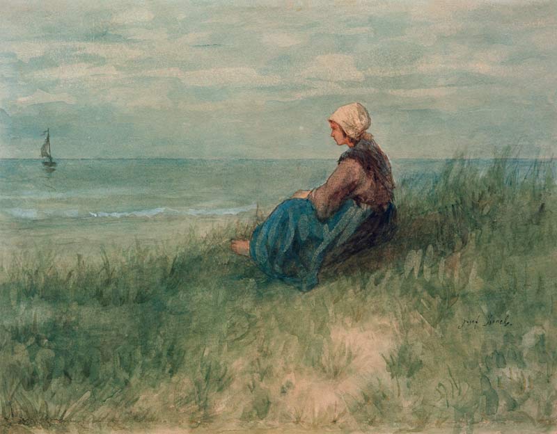 Girl in the Dunes Looking Out de Jozef Israels