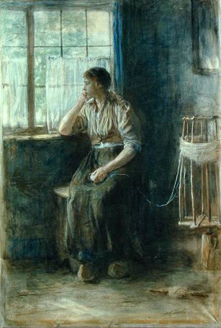 Woman at the Window (w/c on cardboard) de Jozef Israels