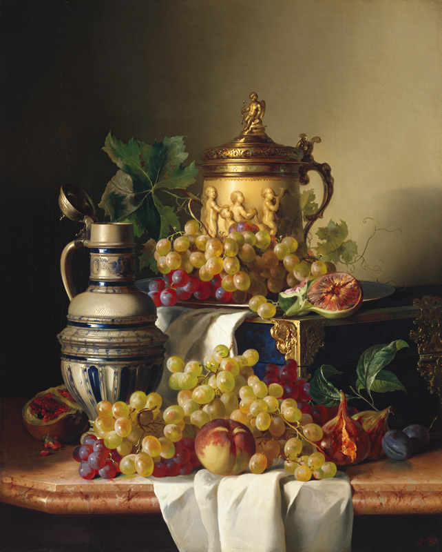 Quiet life with grapes and jugs de József Borsos