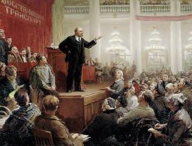 Lenin during a convention of the Russian transport