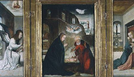 The Birth of Christ Triptych with the Nativity flanked by the Annunciation (panel) de Juan de Flandes