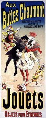 Reproduction of a poster advertising the toyshop 'Aux Buttes Chaumont' (colour litho) de Jules Chéret