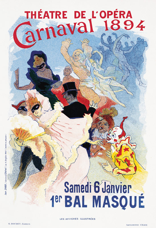 Poster advertising a masked ball and carnival, at the Theatre de l'Opera de Jules Chéret