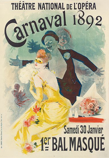 Advertisement for the 1st Carnaval masked ball at the Theatre National de l'Opera de Jules Chéret