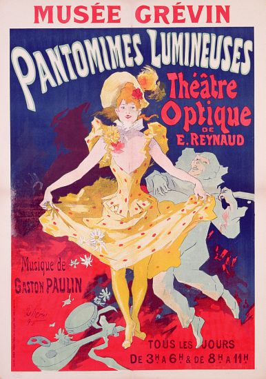 Poster advertising 'Pantomimes Lumineuses, Theatre Optique de E. Reynaud' at the Musee Grevin, print de Jules Chéret