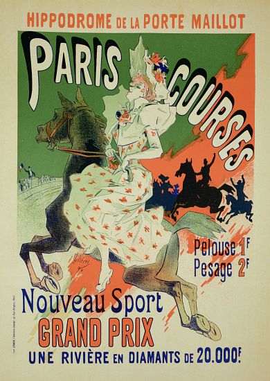 Reproduction of a poster advertising 'Paris Courses', at the Hippodrome de la Porte Maillot, Paris de Jules Chéret