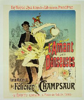 Reproduction of a poster advertising 'The Lover of Dancers', a modernist novel by Felicien Champsaur