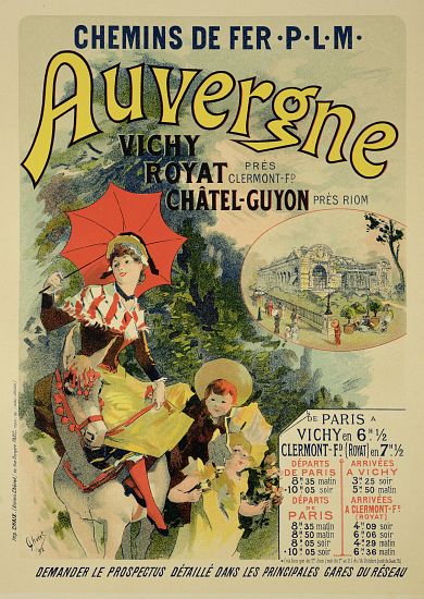 Reproduction of a poster advertising the 'Auvergne Railway', France de Jules Chéret