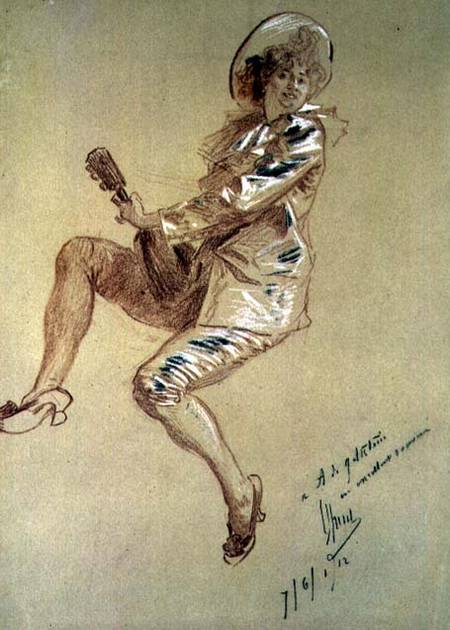 Woman Playing a Lute de Jules Chéret