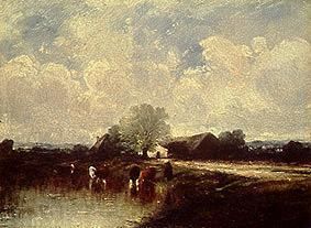 Landscape with cows at the watering-place de Jules Dupré