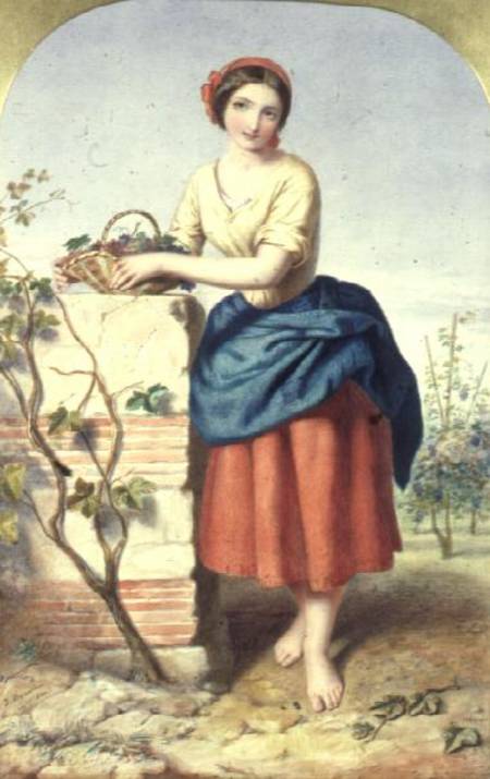 Girl with Basket of Grapes de Jules I Bouvier