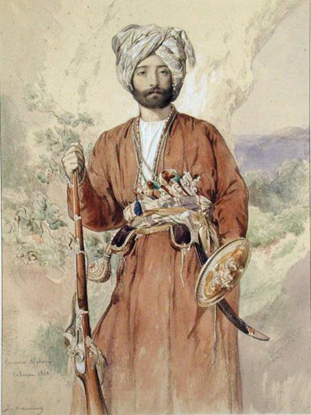 Study of an Afghan Warrior, Tehran, 1848 (pencil, w/c & de Jules Joseph Augustin Laurens