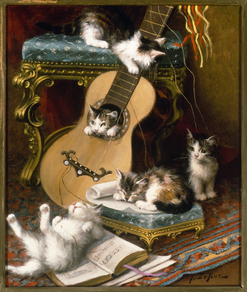 Kittens playing with a guitar de Jules Leroy