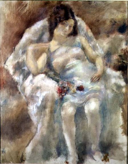Young Woman Seated with Flowers de Jules Pascin