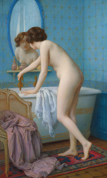 Young Woman Preparing her Bath de Jules Scalbert