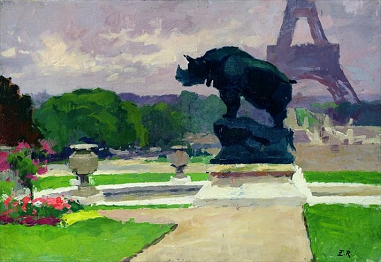 The Trocadero Gardens and the Rhinoceros by Jacquemart de Jules Ernest Renoux