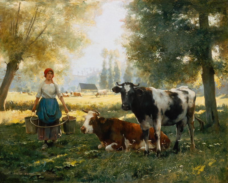 Milking girl with his cows de Julien Dupré