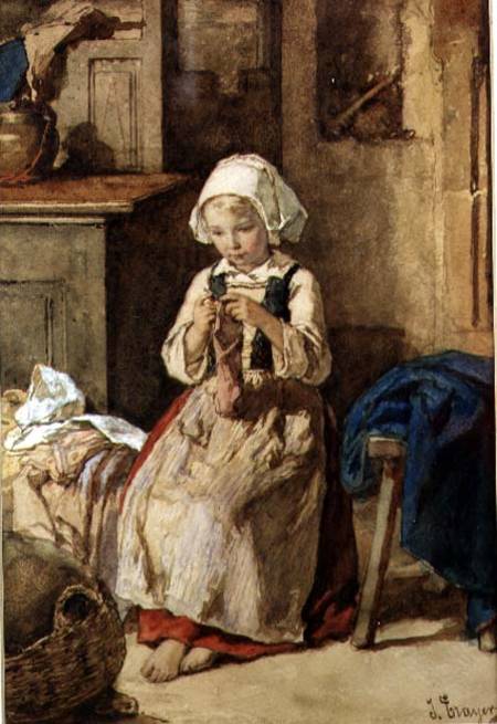 Young girl sewing de Julius Trayer