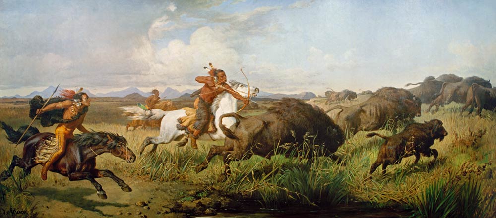 Indios en la caza de bisonte de Julius von Blaas