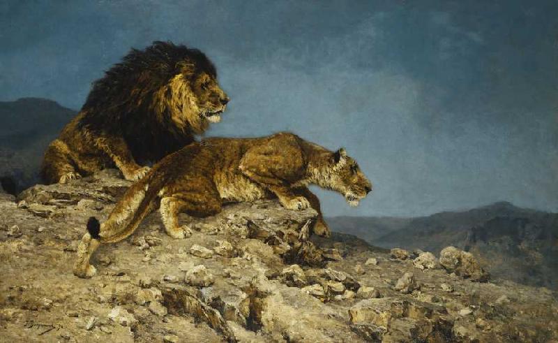 Löwen auf dem Raubzuge de Julius Hugo Bergmann