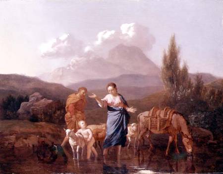 Holy family at a stream de Karel Dujardin