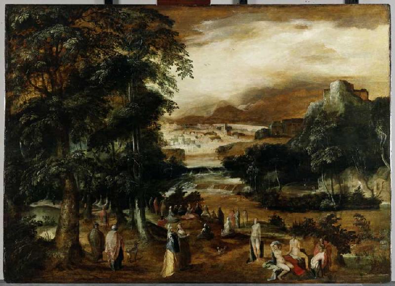 Landschaft mit Predigt und Taufe Pauli de Karel Van Mander