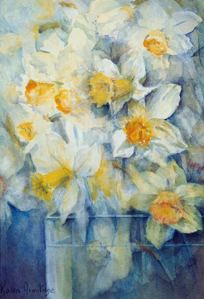 Spring Time, mixed daffodils in tank No 3., Mrs Krelage, Ice Follies and Fortune  de Karen  Armitage