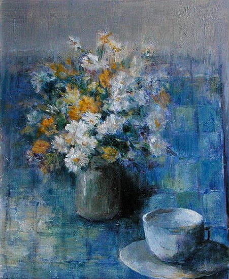 Teacup and Daisies (oil on canvas)  de Karen  Armitage