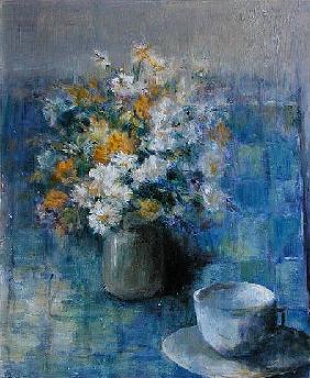 Teacup and Daisies (oil on canvas) 