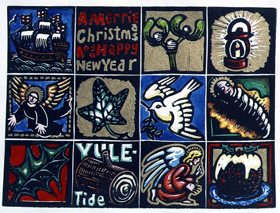 Christmas Card, 1999 (linocut and w/c on paper)  de Karen  Cater